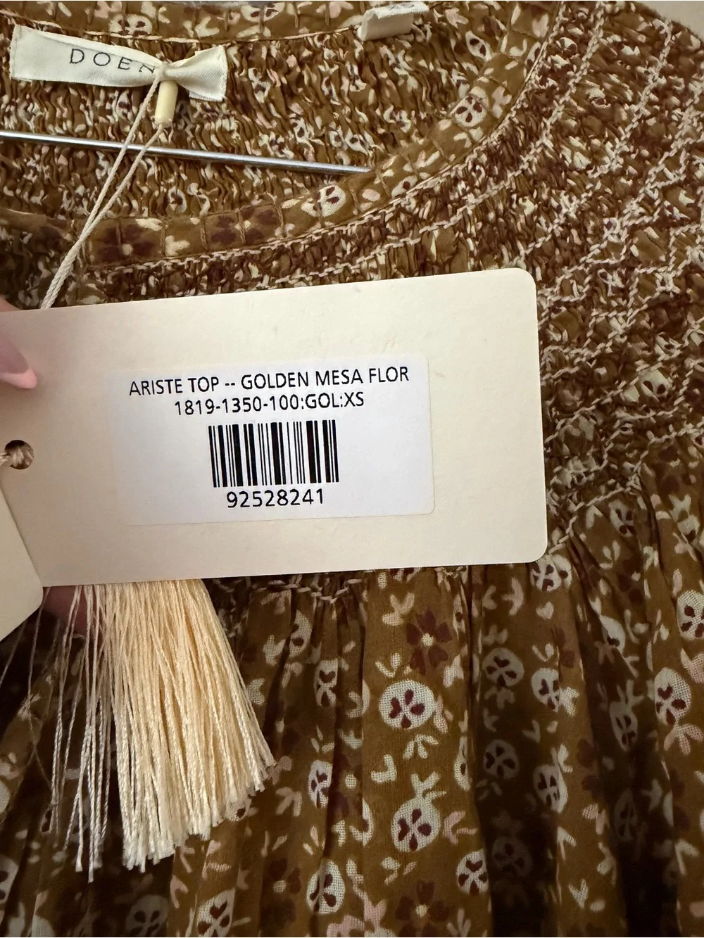 DÔEN Ariste Top Golden Mesa Flor NWT XS Hand Smocked Prairie Blouse